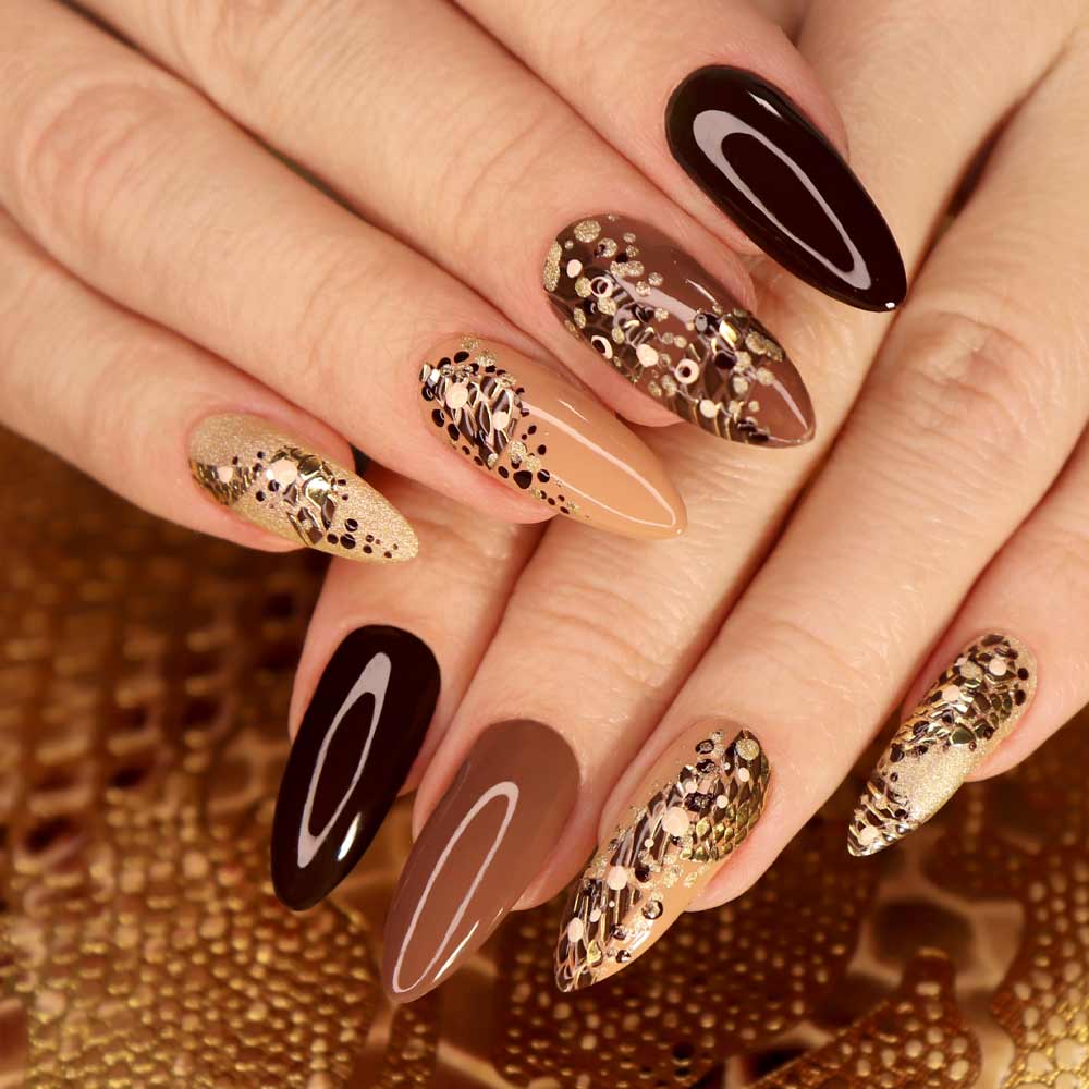 Brown Shades with Glitter Nails