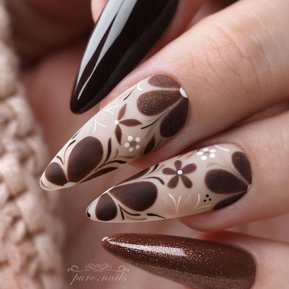 Floral Brown Shades Nails