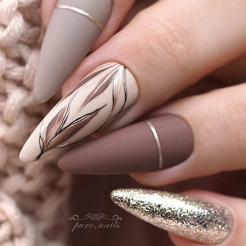 matte light brown nails