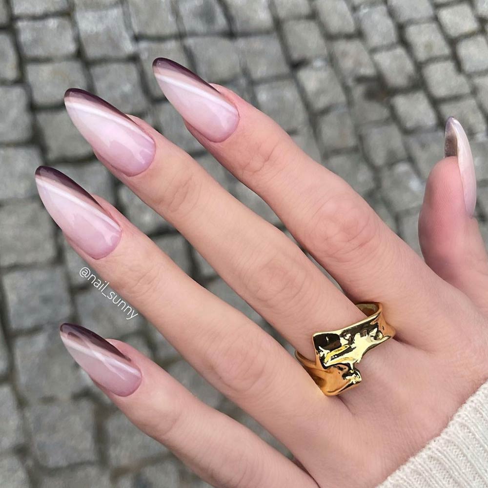 Minimalist Nude Nails with Brown Tips