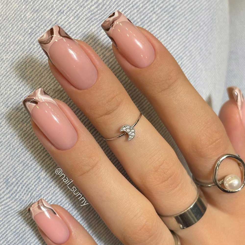 French Nails with Brown Shades