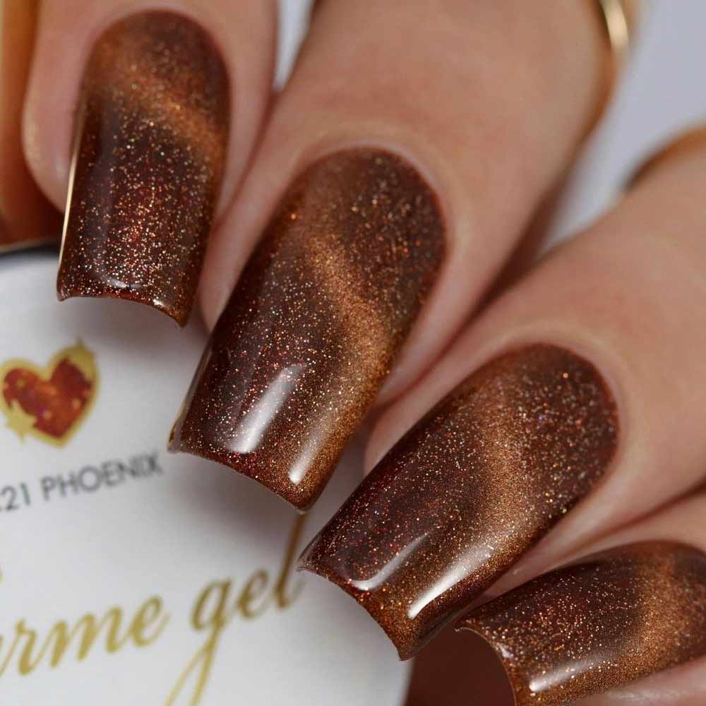 Square Glitter Brown Nails