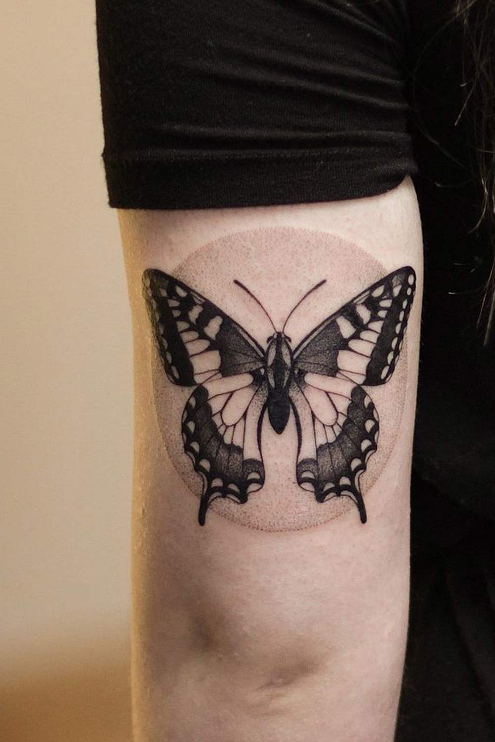 Black and White Butterfly with Dotwork Circle