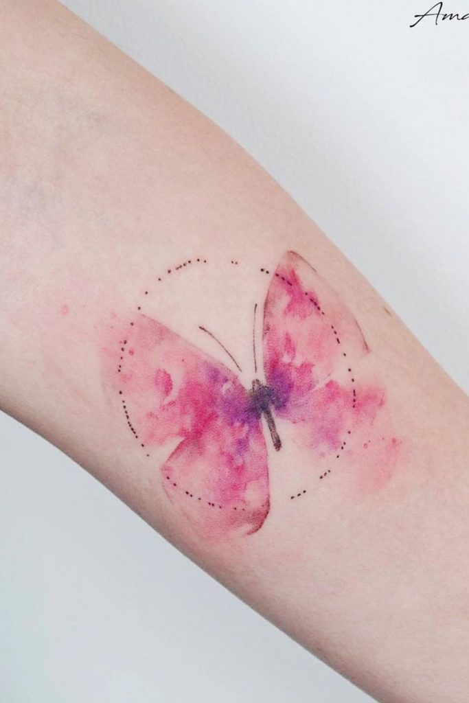 Watercolor Pink Butterfly Design for Arm Tattoo
