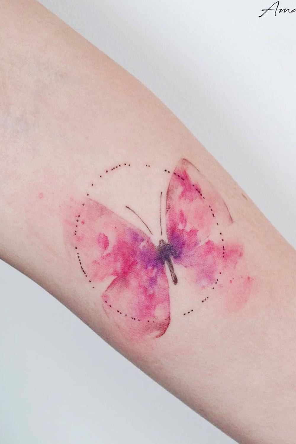 Watercolor Pink Butterfly Design for Arm Tattoo