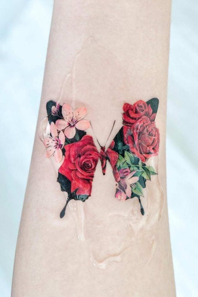 Tattoo With Roses And A Butterfly On Her Shoulder Background Pictures Of  Tattoos For Ladies Background Image And Wallpaper for Free Download