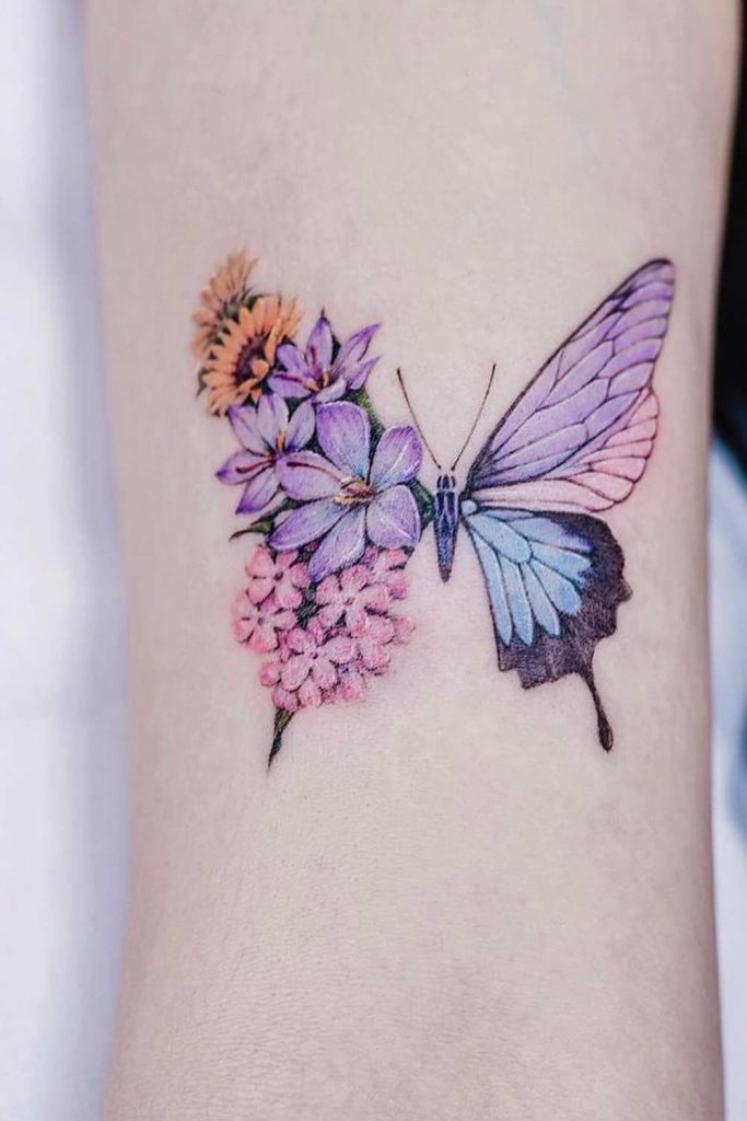 Half Floral Butterfly Tattoo Idea