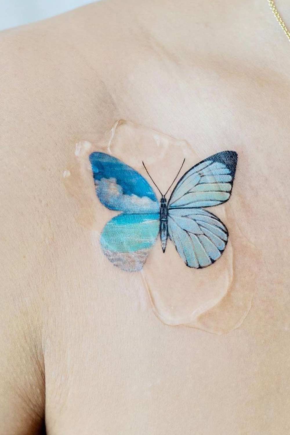 Half Landscape Butterfly Tattoo