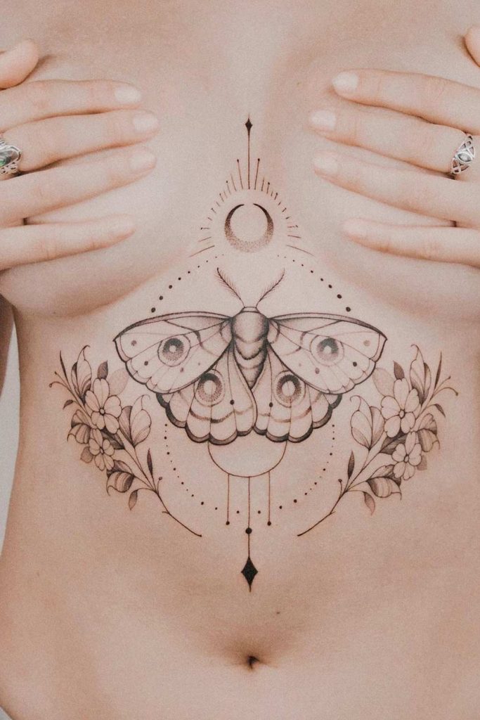 Sternum Butterfly Tattoo Design