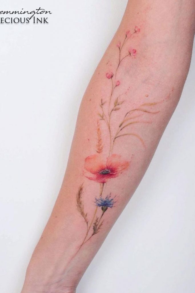 Floral Watercolor Forearm Tattoo