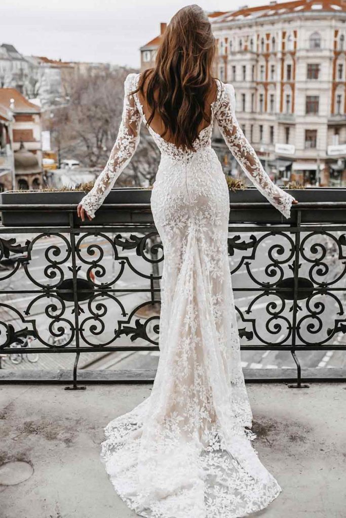 Long Sleeve Wedding Dress with a Long Back