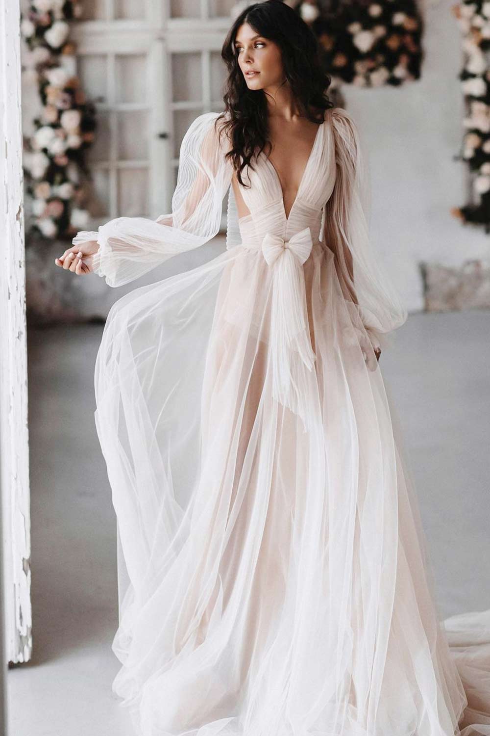 Long Sleeve Wedding Dress with a Bow