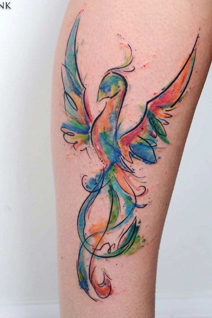 Watercolor Phoenix Tattoo Design