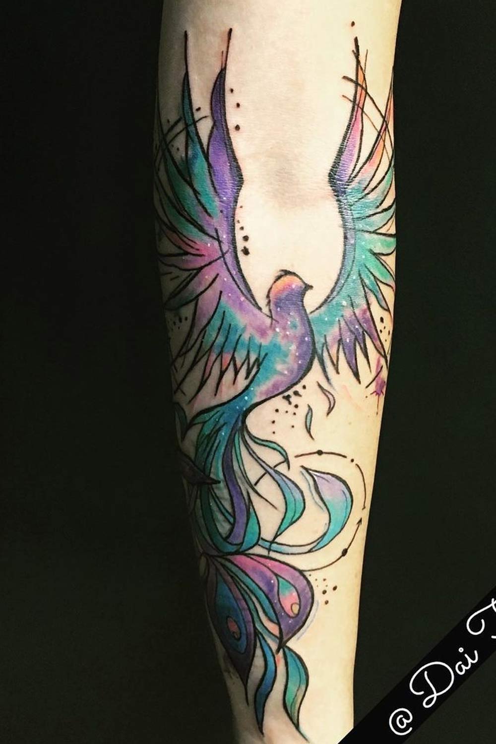 Galaxy Colored Phoenix Tattoo Design