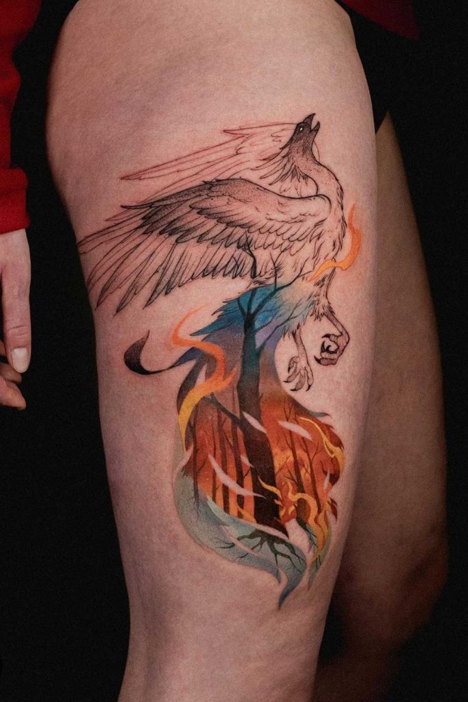 Phoenix Tattoo Placed on Leg