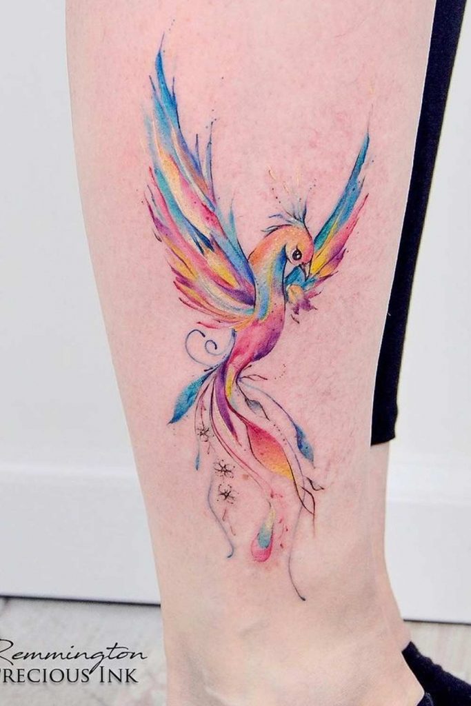 Rainbow Colored Phoenix Design Tattoo