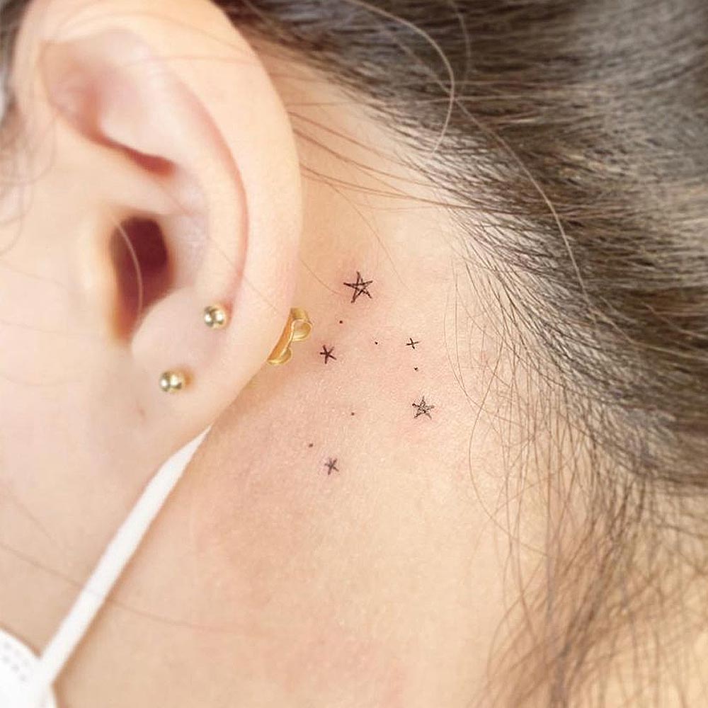 Behind The Ear Tattoo with Stars
