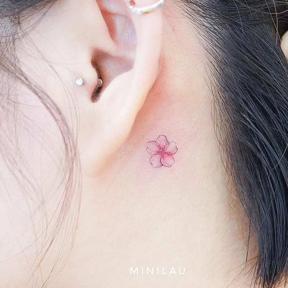 Behind the Ear Tattoo with Flower