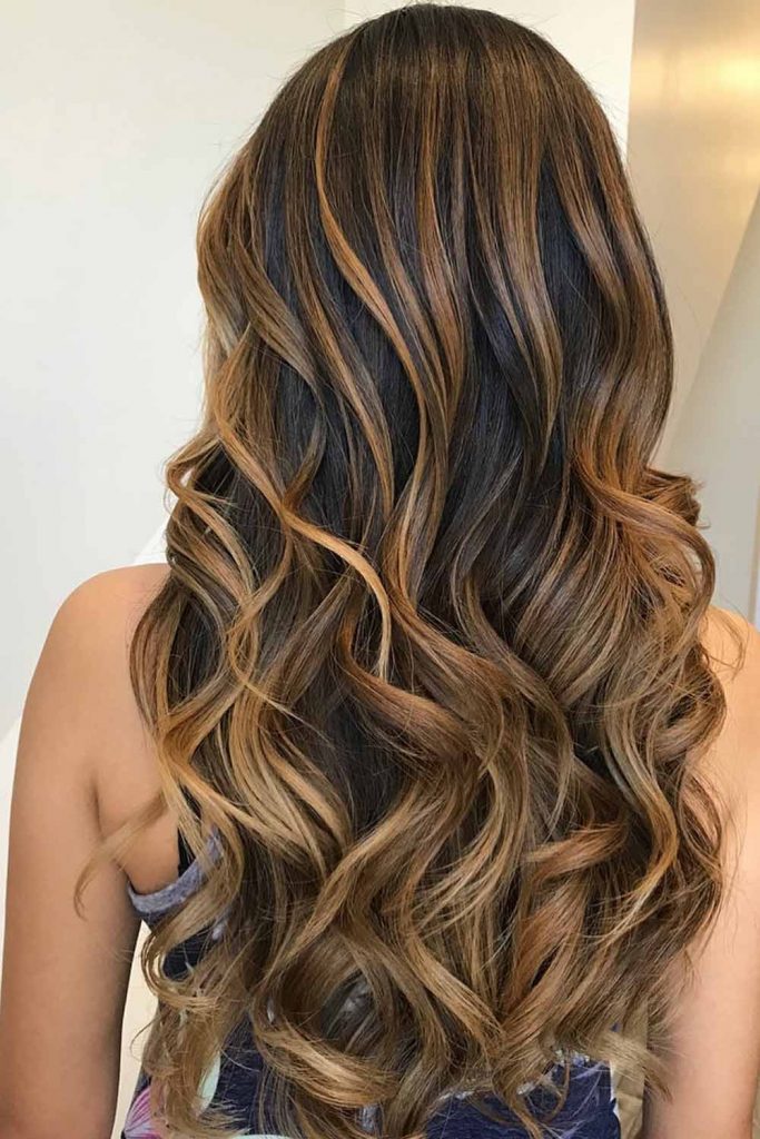 Long Brown Hair with Copper Balayage