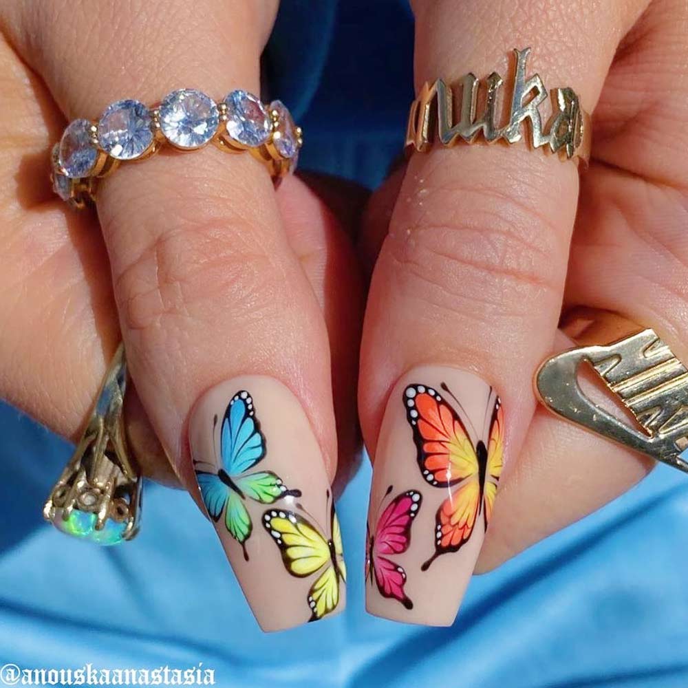 Bright Butterflies with Nude Nails