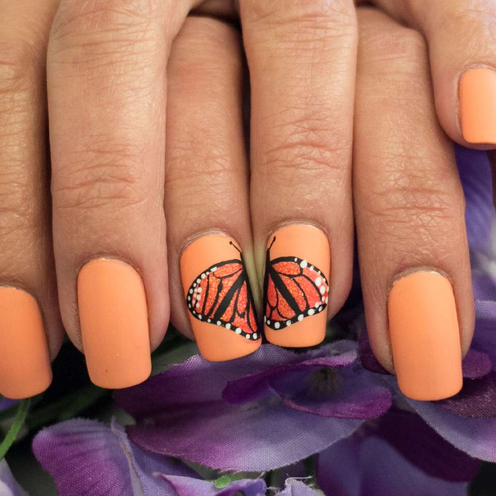 Orange Matte Butterfly Nails