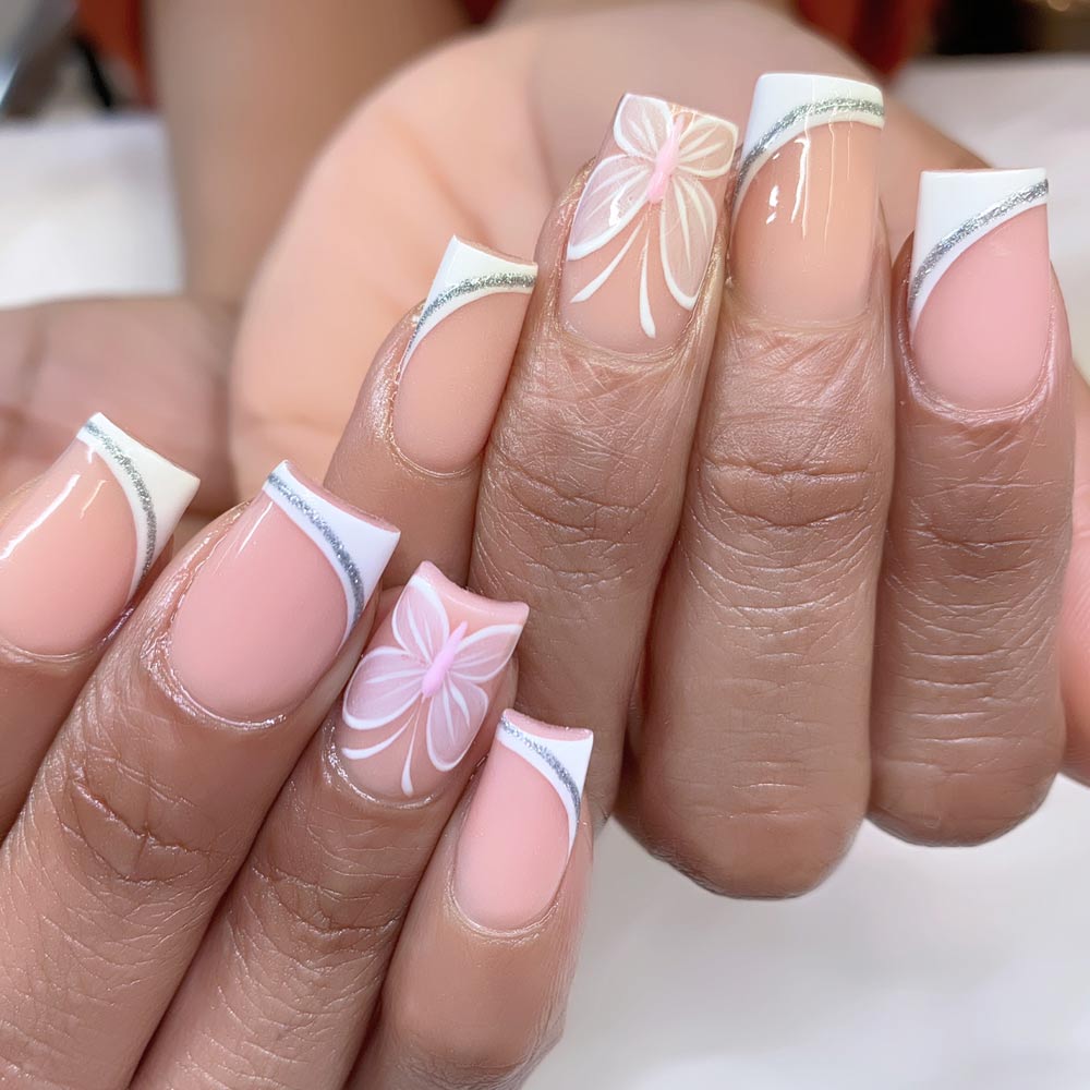 Butterfly Nail Accent with French Nails