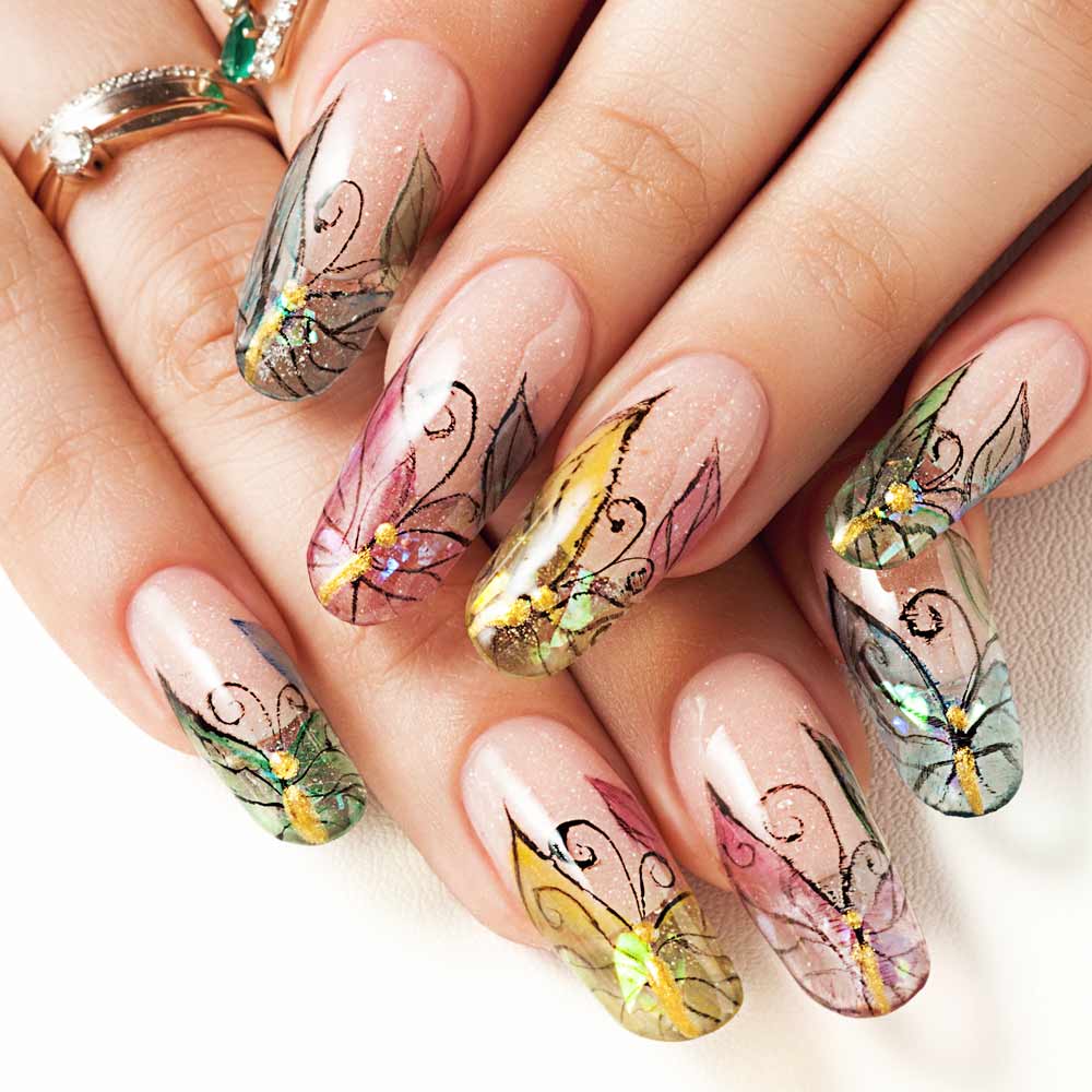 Transparent Nails with Butterfly Tips