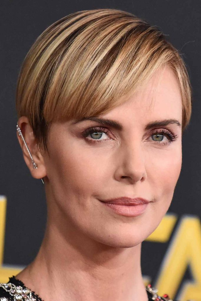 Charlize Theron with Sleek Long Pixie