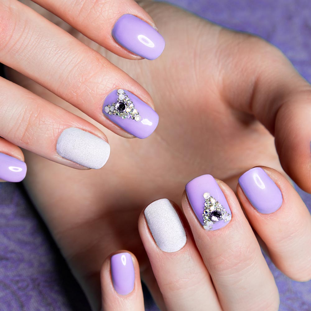 Pastel Purple Nails with Rhinestones