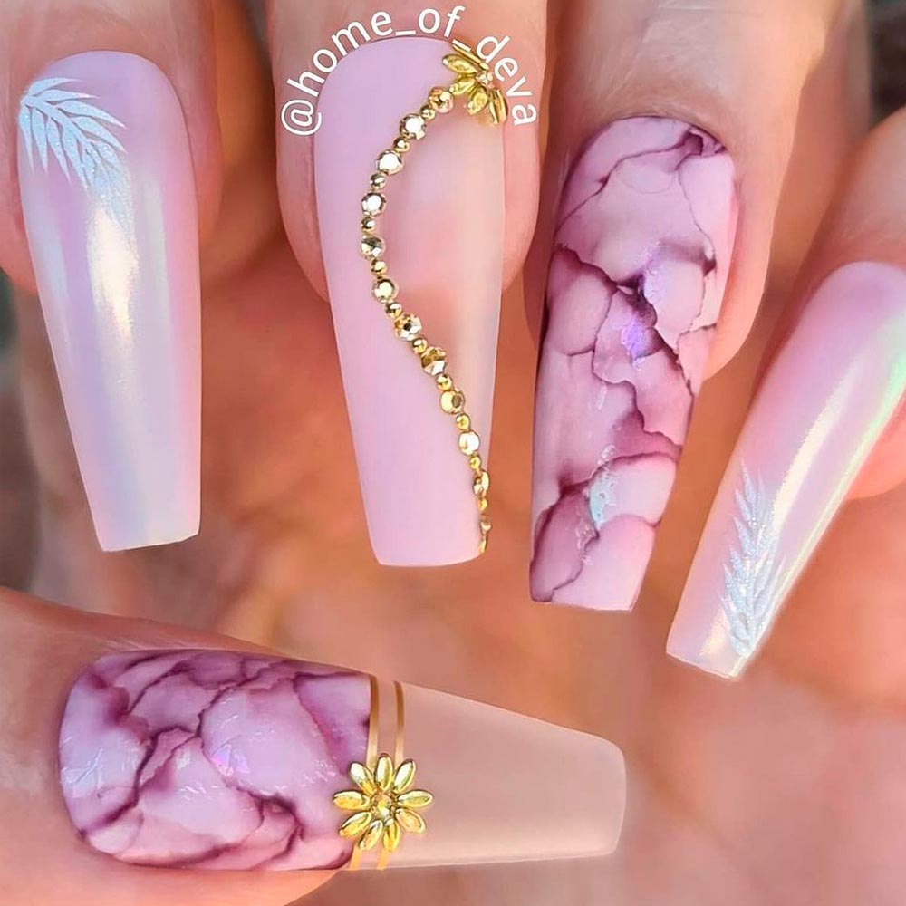 Rose Gold Nails with Water Marble