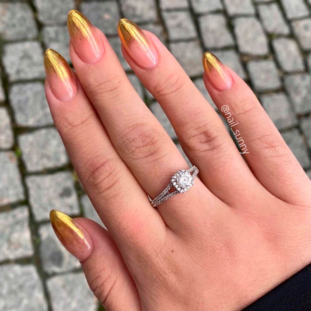Rose Gold Nails with Gold Ombre