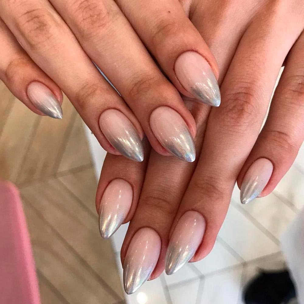 Rose Gold Nails with Silver Ombre
