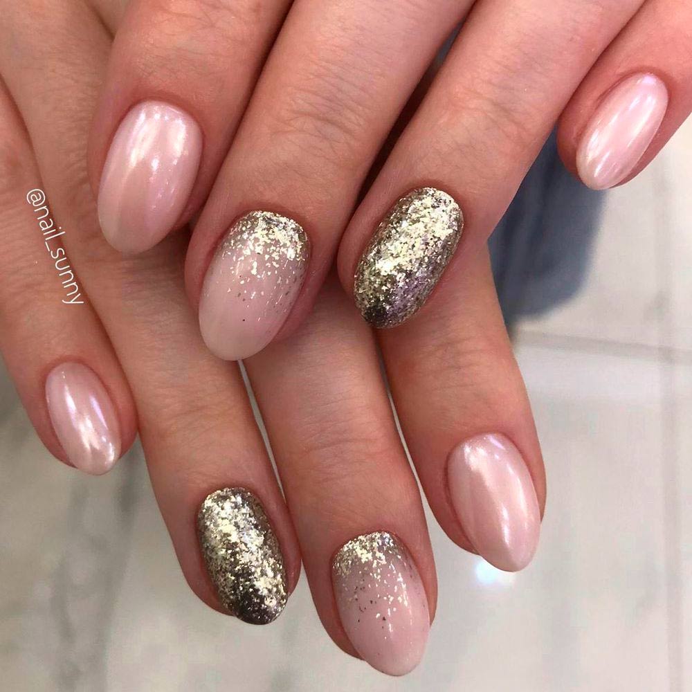 Rose Gold Nails with Accent Glitter Nail