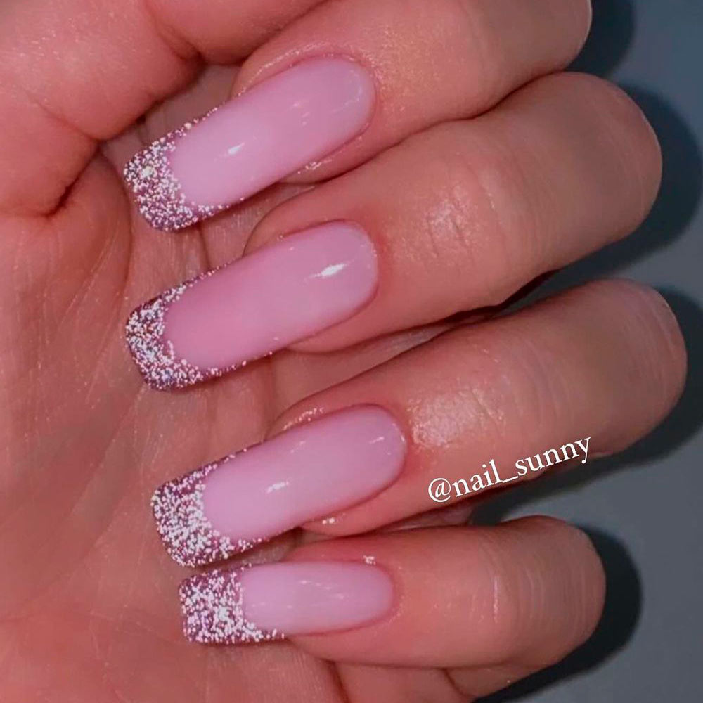 Rose Gold Nails with Glitter French