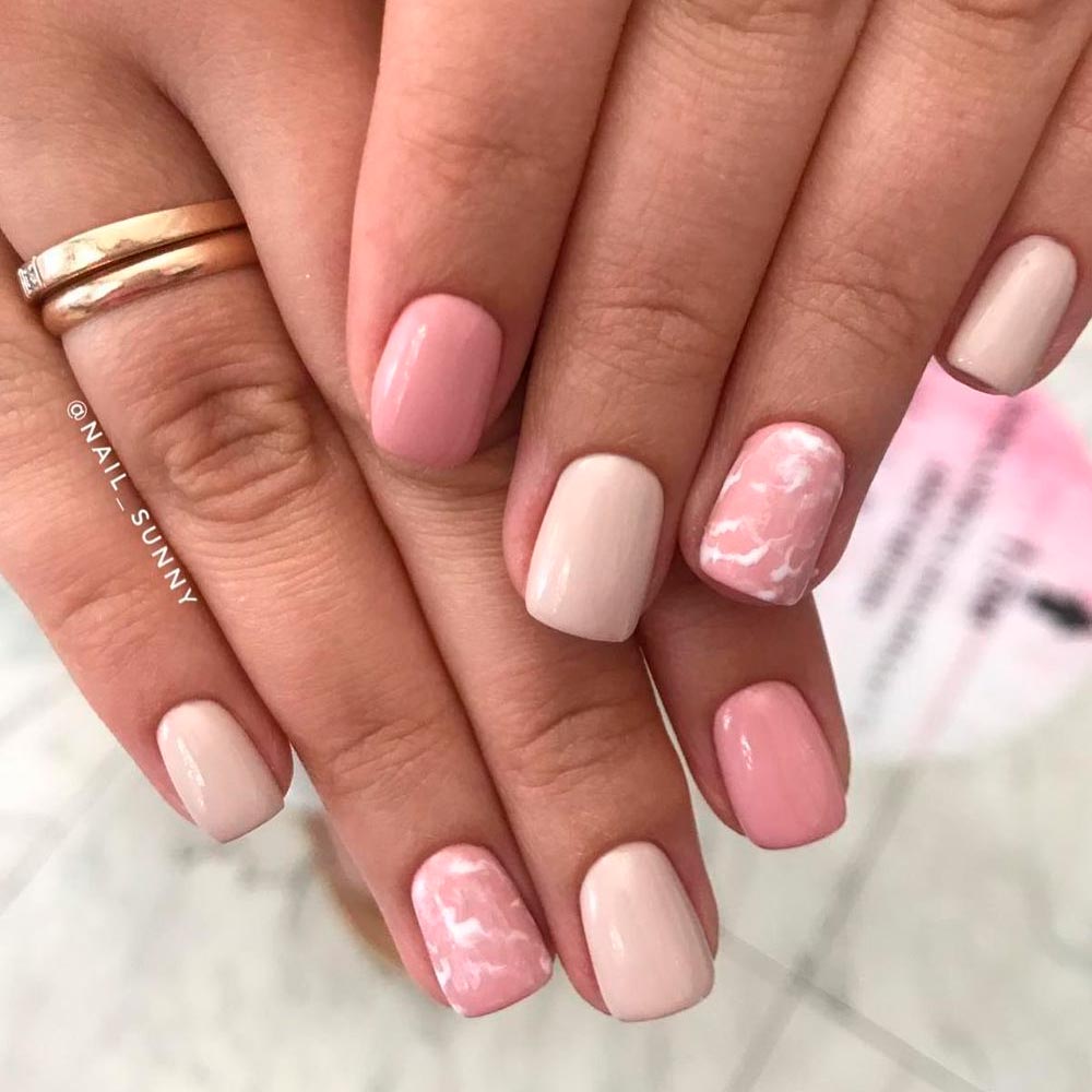 Nude Rose Gold Nails with Pink Combination