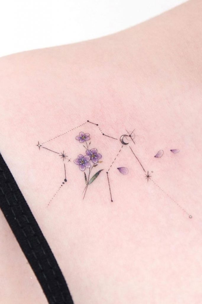 Aquarius Constellation Tattoo with Flowers