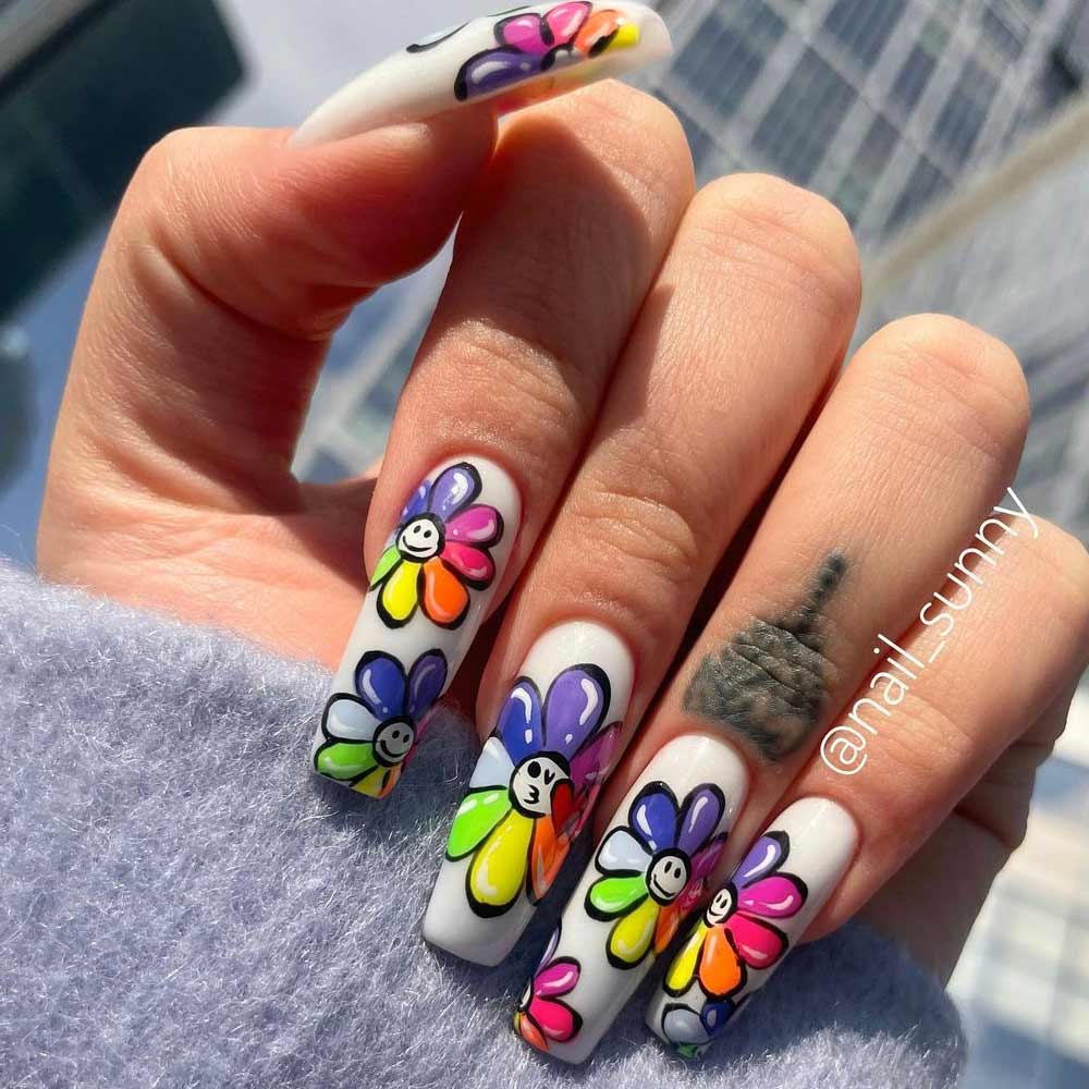 Rainbow Flowers Nails