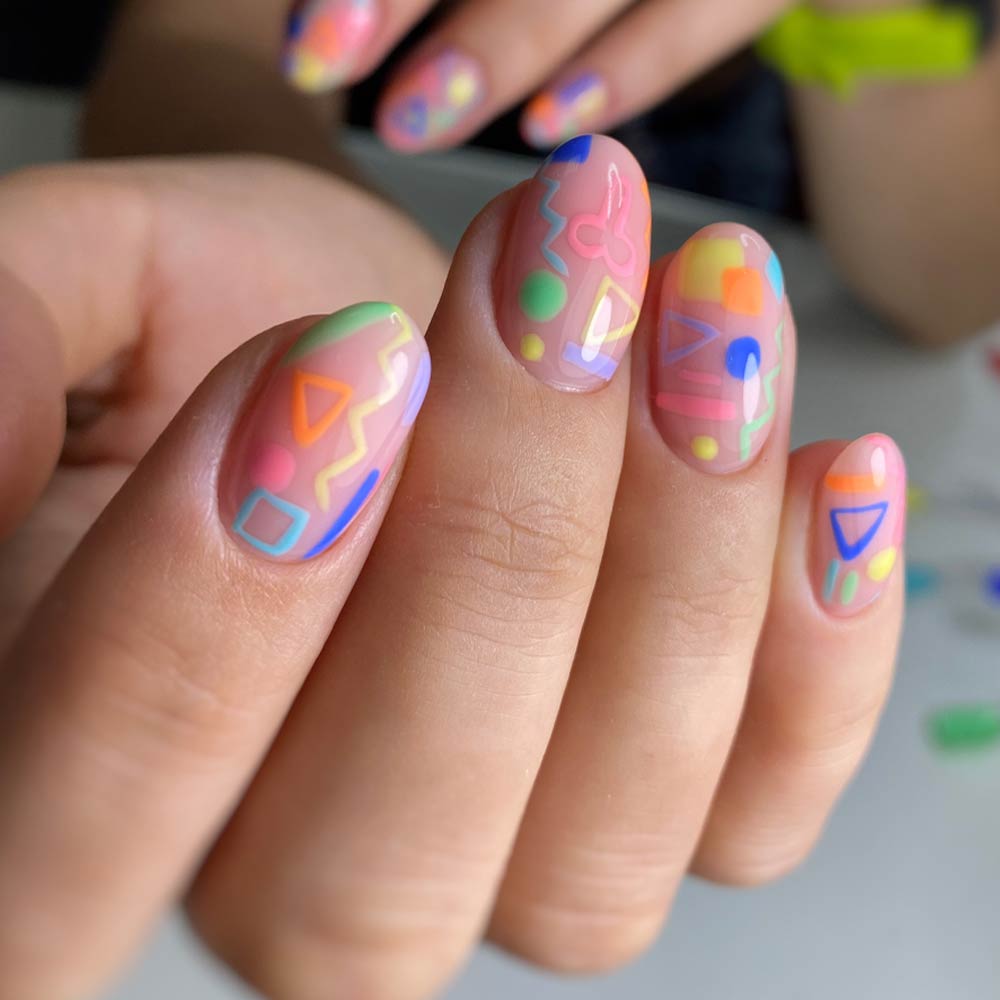 Nails Design with Rainbow Geometric Elements
