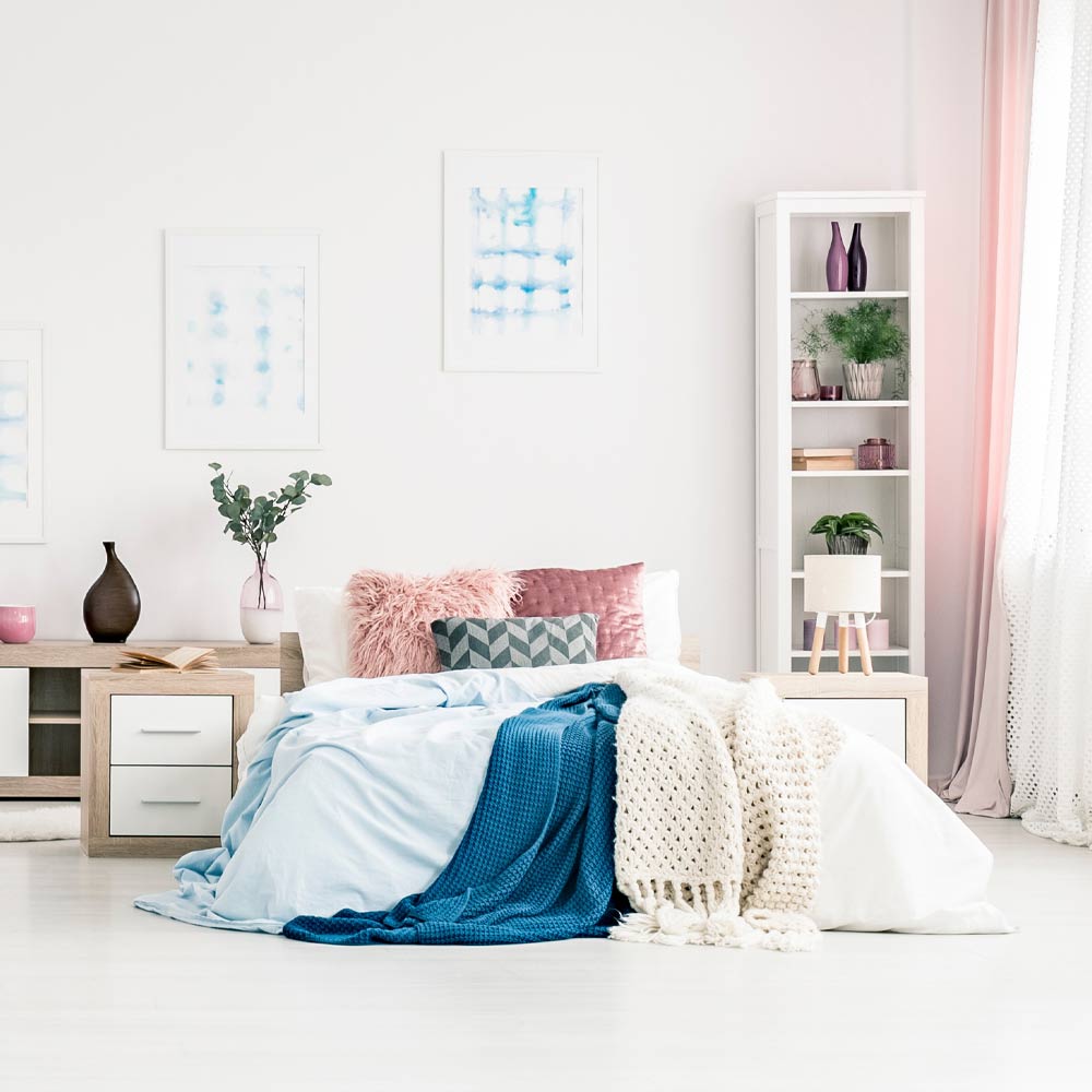 Pastel Beige and Pink Colored Bedroom
