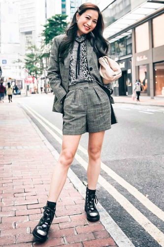 Oversized Grey Checkered Shorts & Jacket Outfit