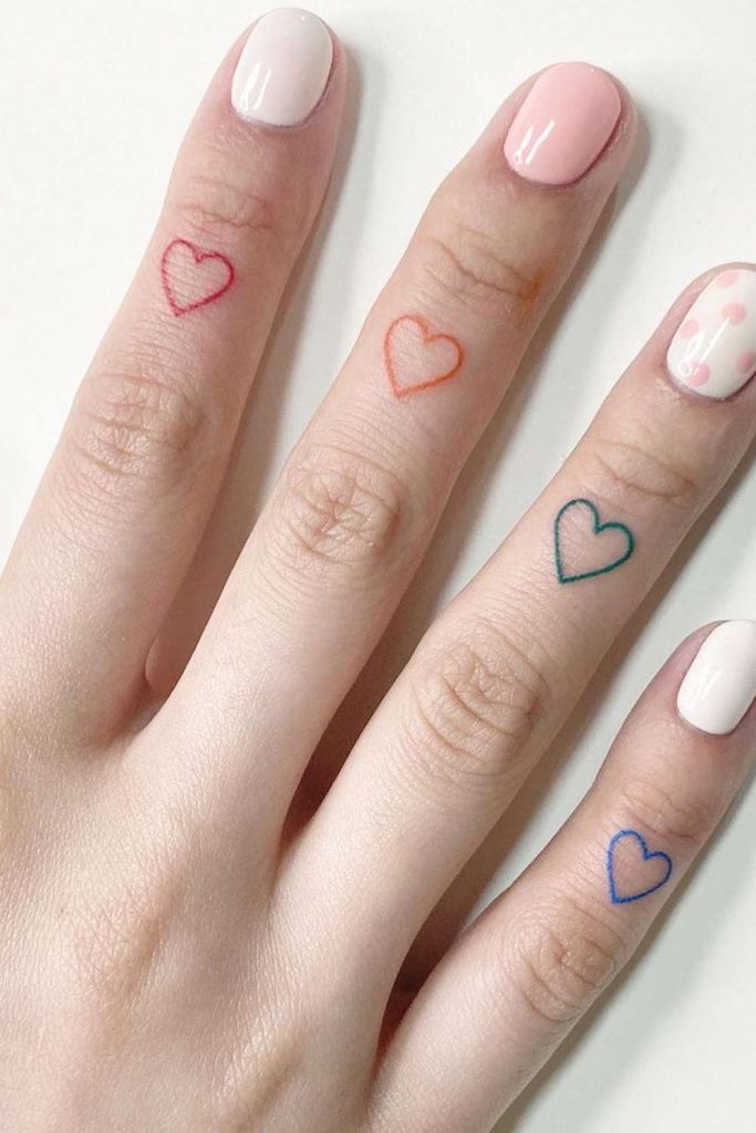 Colorful Hearts Tattoos for Hand