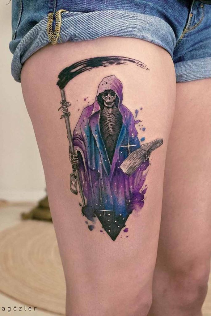 Skeleton Tattoo for Leg with Galaxy Colors