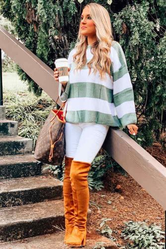 Striped Sweater With White Jeans Outfit