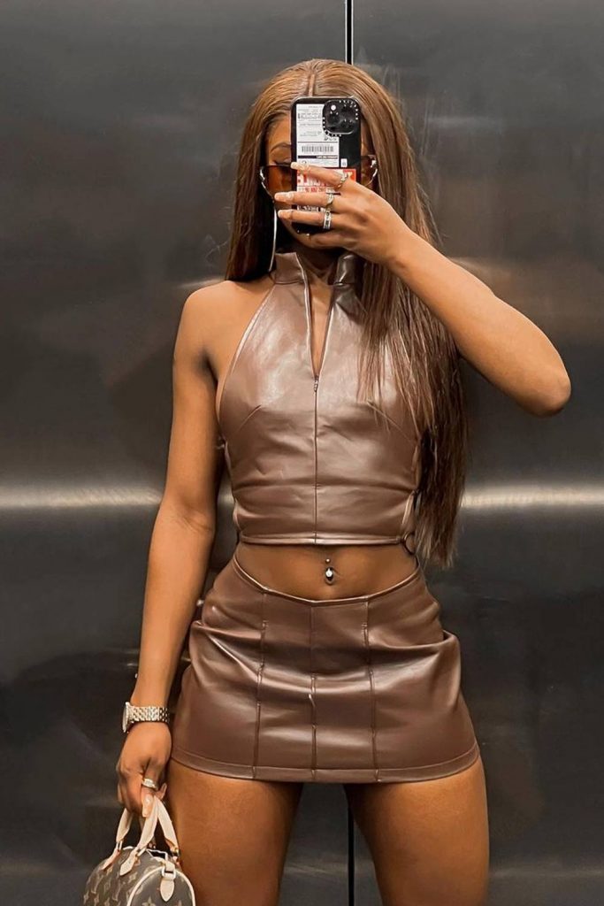 Leather Mini Skirt with Top Club Outfits