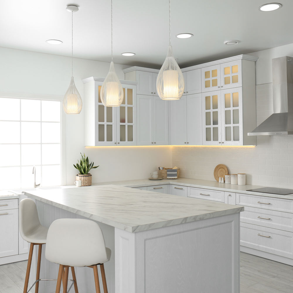 White Kitchen Design with Kitchen Island