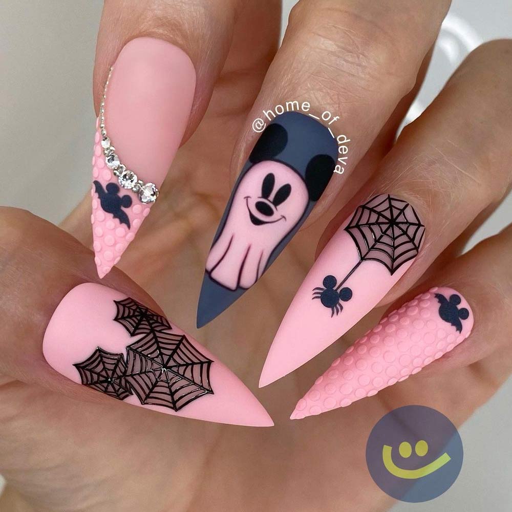 Halloween Mickey and Minnie Mouse Nails