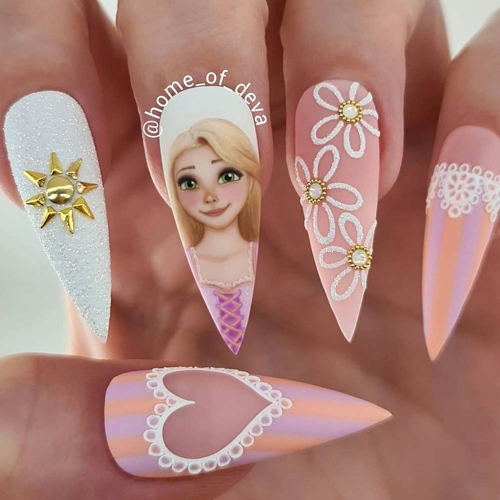 Rapunzel Themed Disney Nails