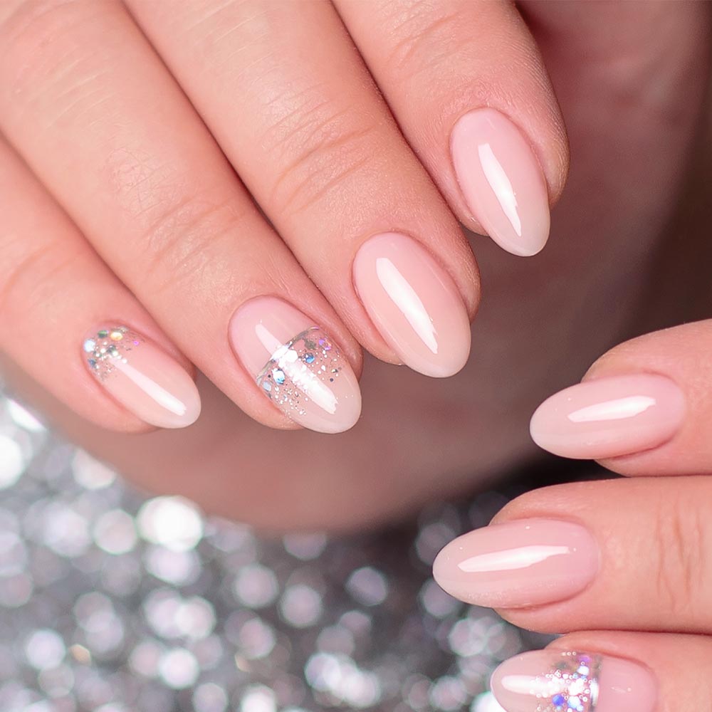 Glitter Accent Nude Nails