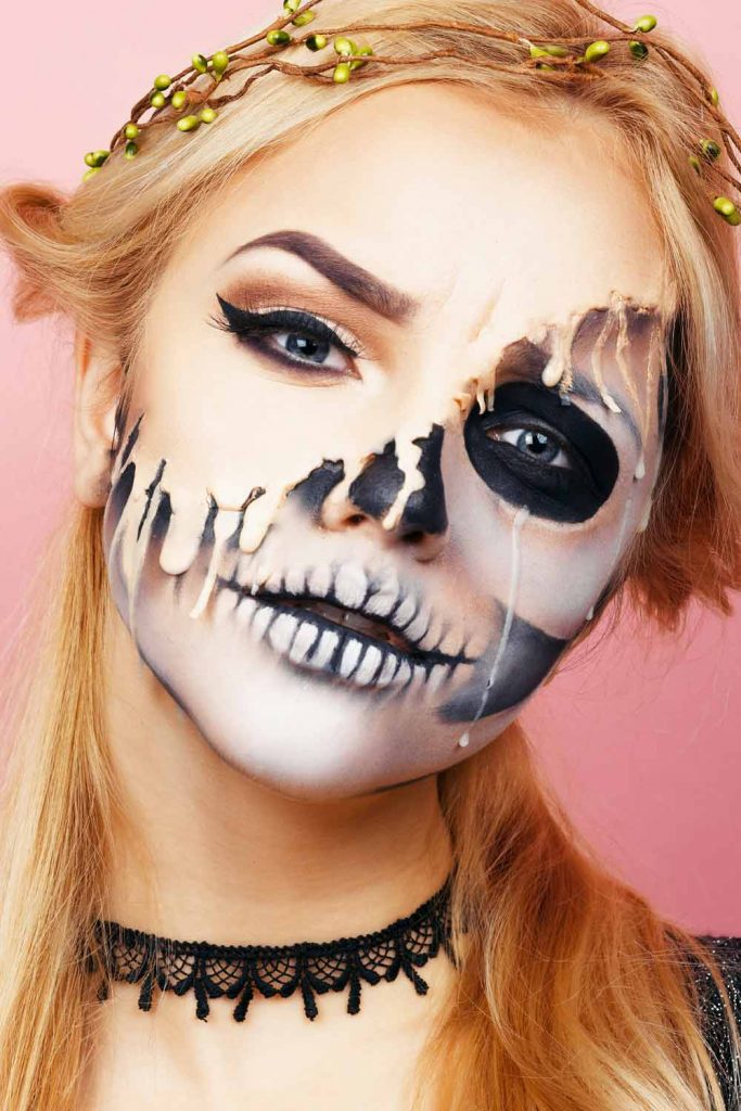 Half Skeleton Face for Halloween Makeup