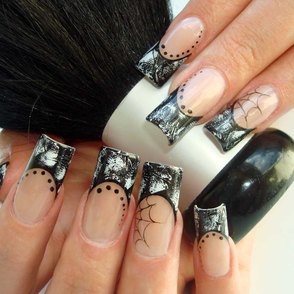 French Halloween Nails with Spider Web